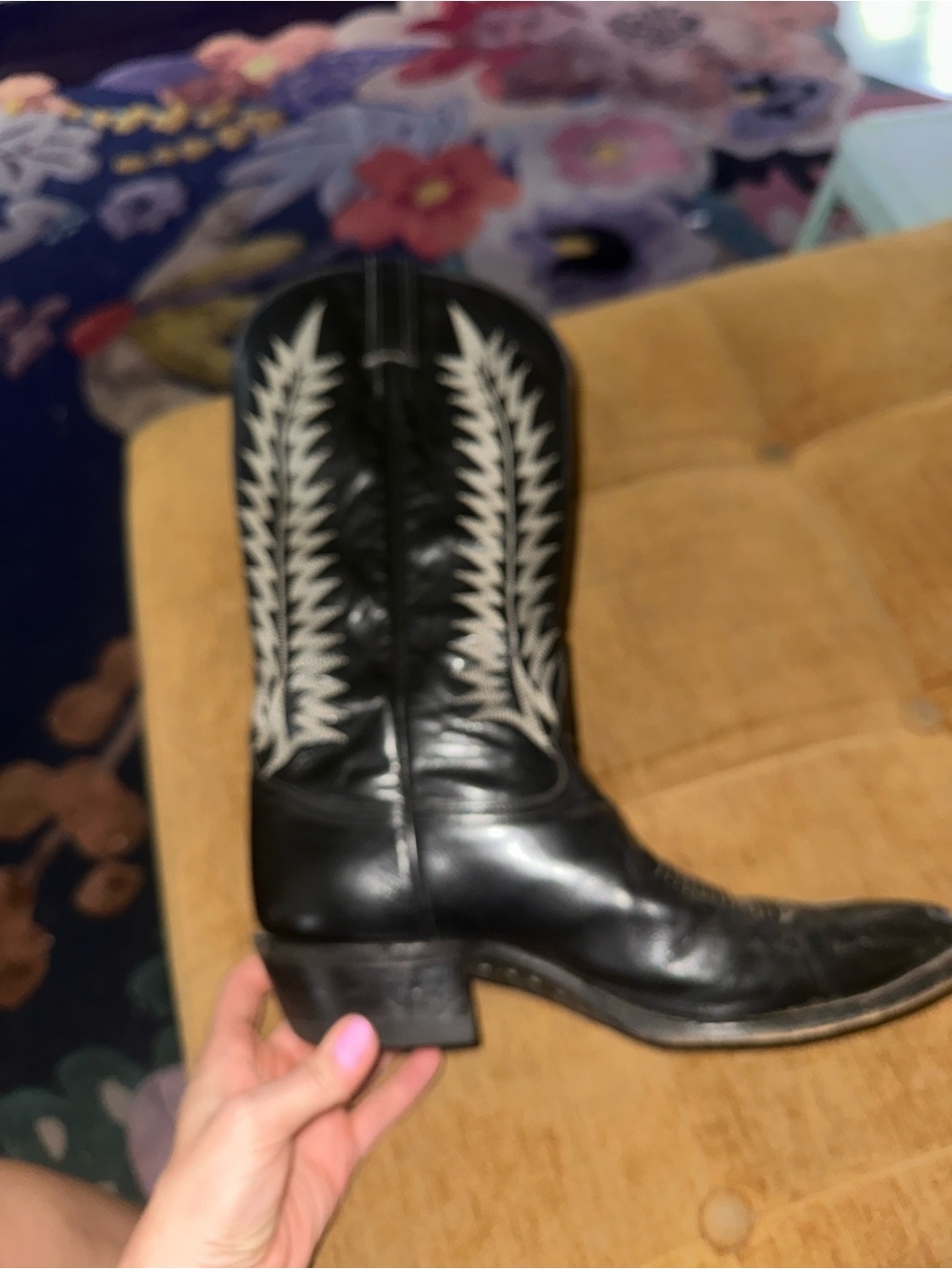 Tony Lama Black Genuine Leather Western Boots - Picture 3 of 5